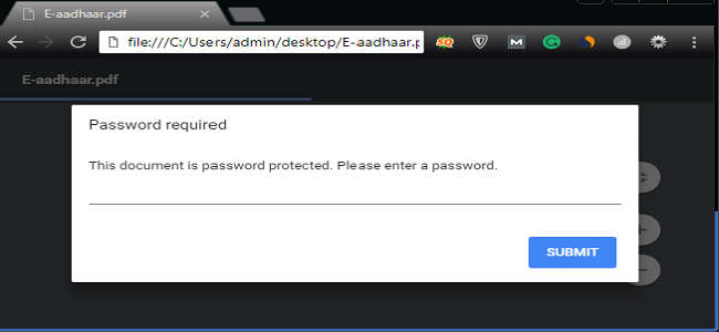 Enter E aadhar PDF password